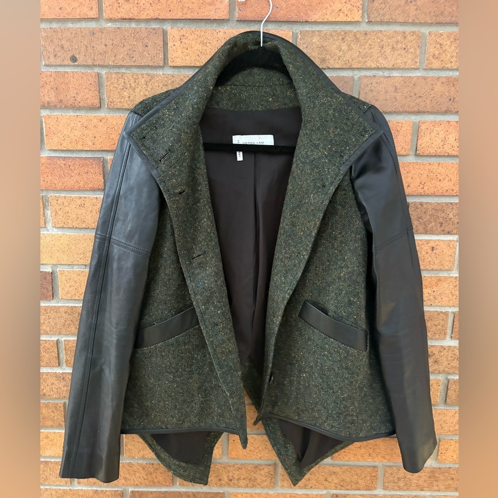 10 Crosby by Derek Lam Leather & Wool Tweed Jacket